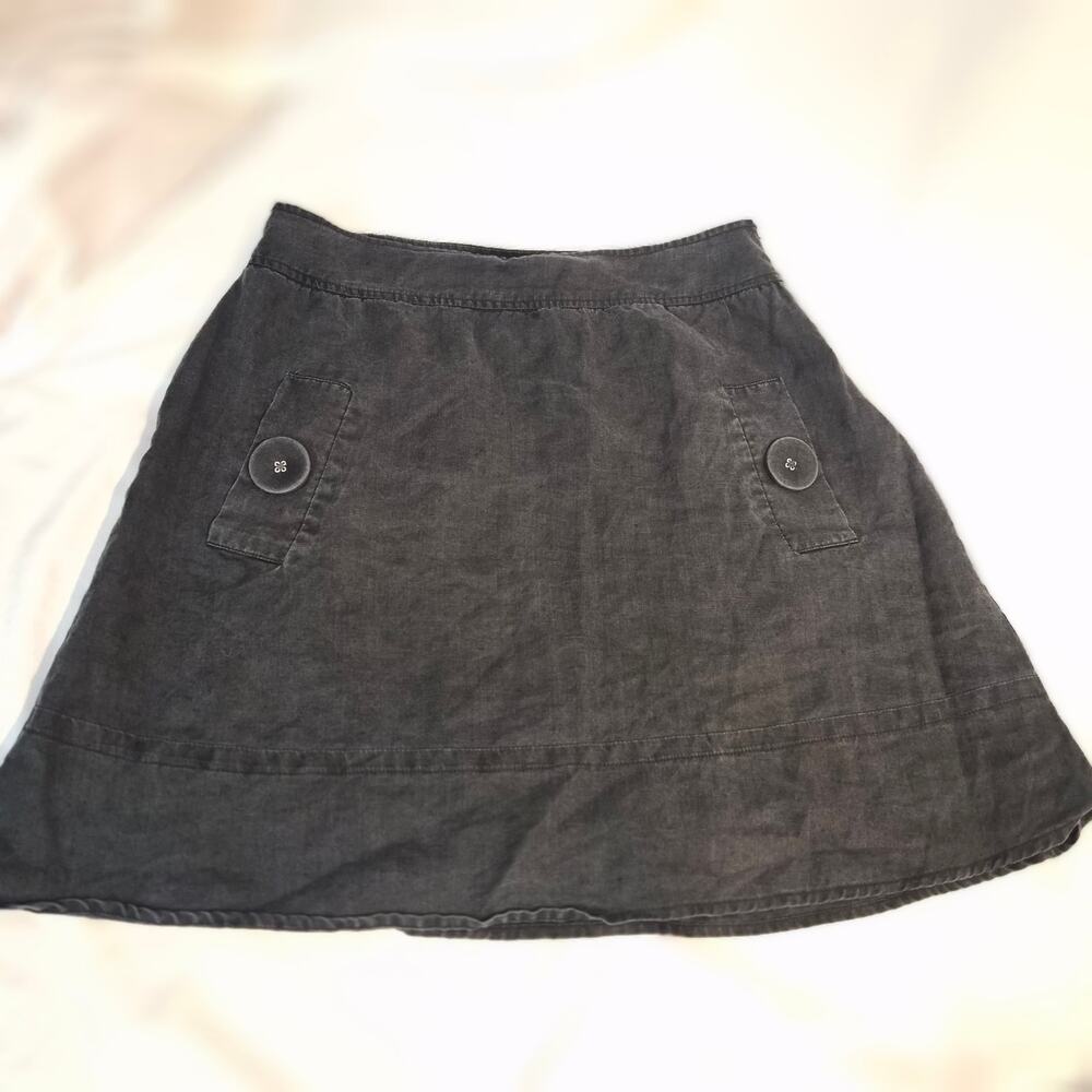Project Moda Linen Ramie Blend Mini Skirt Faded Black Button Pocket Italian 44